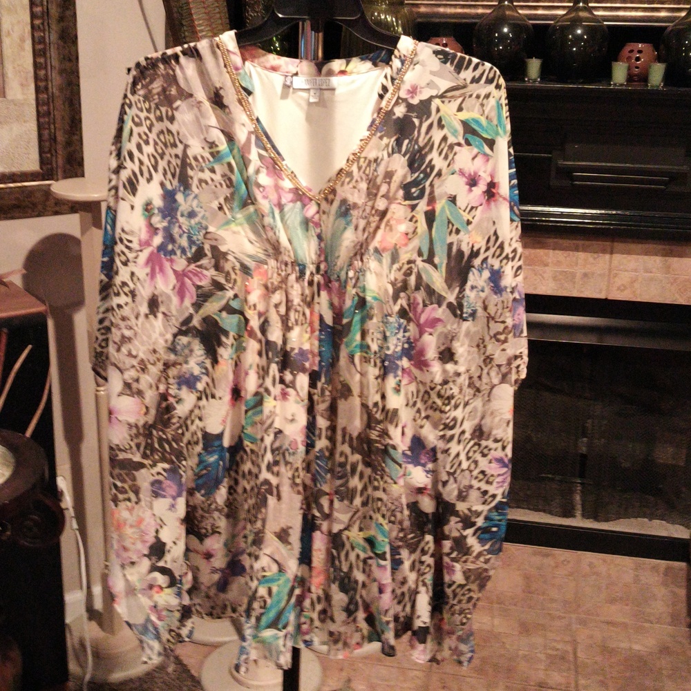 FINAL PRICE Jennifer Lopez Multicolored Sheer Floral Dress w Animal Accents